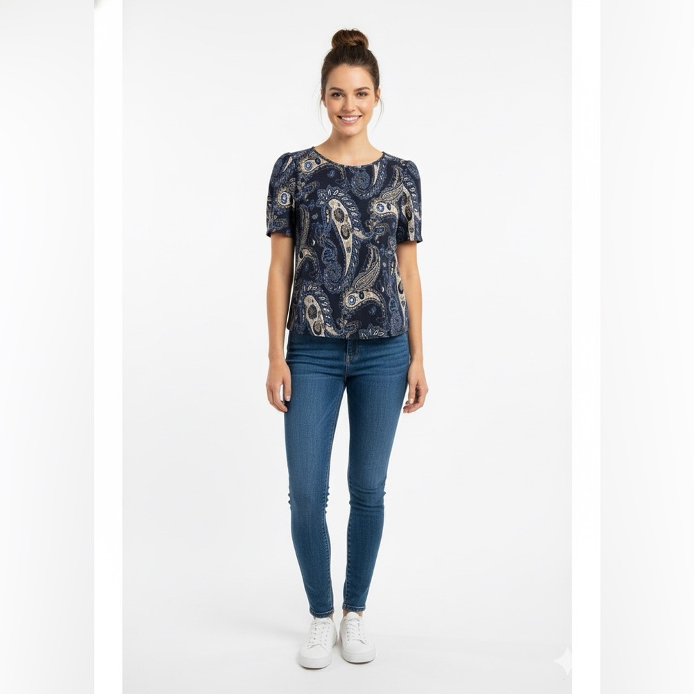 Navy Paisley Women's Top